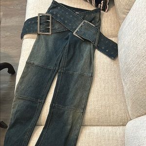 Jaded London Blue Flare Wide Leg Jeans with Oversized Waistband